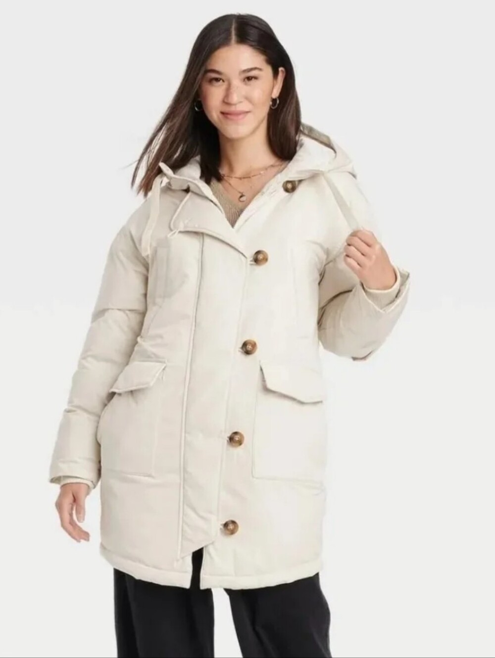 Women’s Cream Hooded Puffer Coat
